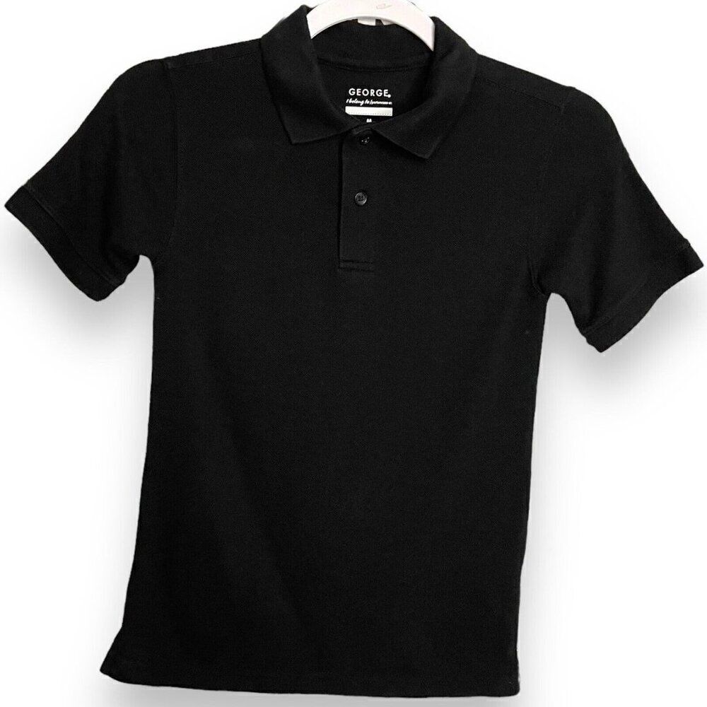 George Polo Shirt Boys Medium Black Collar Short Sleeve Academia Uniform Casual